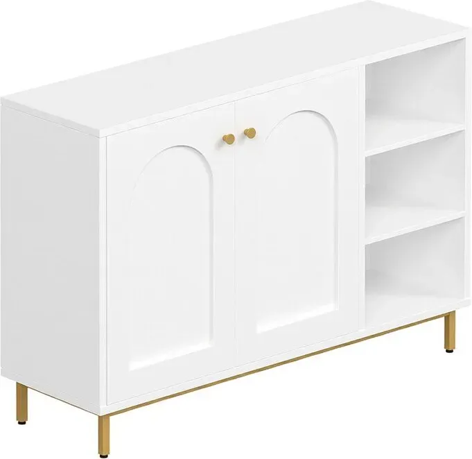 HaluPeit Badezimmerschrank, Sideboard, 2-türiger Küchenschrank, Sideboard, Badezimmerschrank mit offener Ablage, Kommode, verstellbarer Einlegeboden, Badezimmer, 35 x 100 x 75 cm, Weiß und Gold