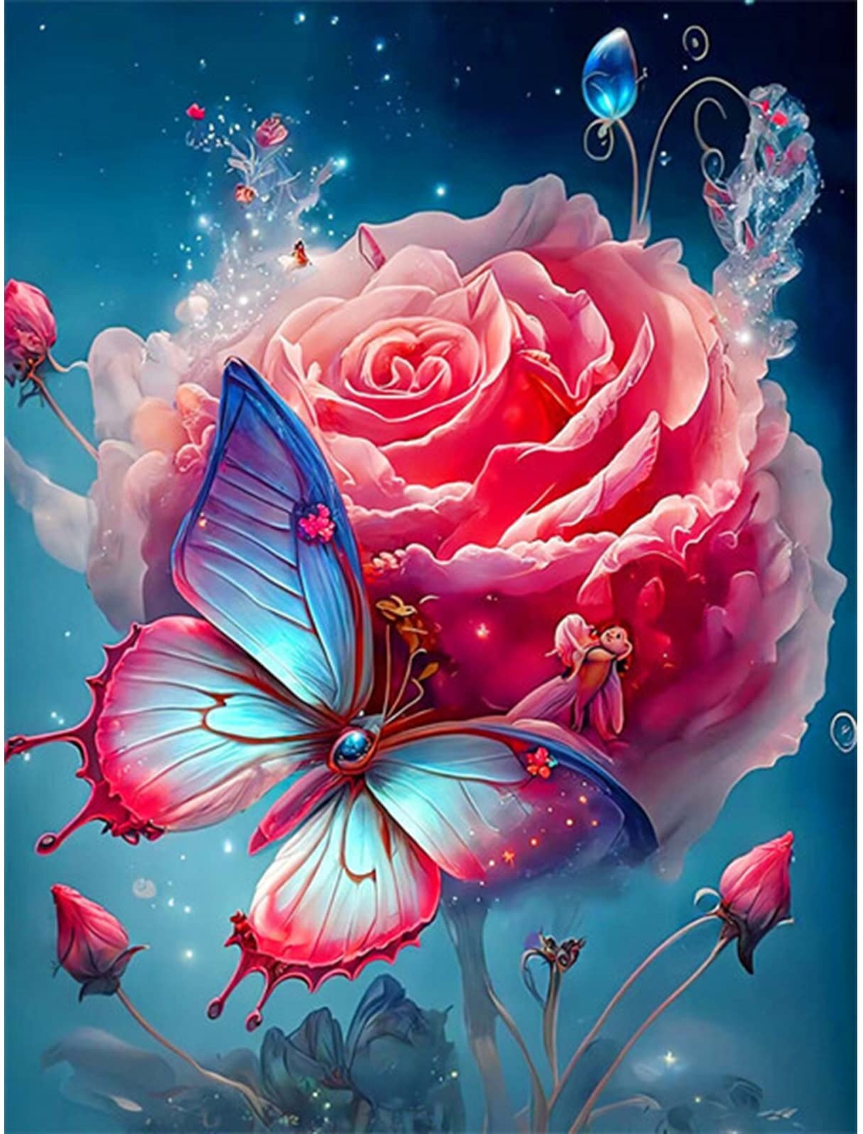AIRDEA DIY Butterfly Diamond Painting Kits for Adults Beginners Round Full Drill 5D Butterfly Diamond Art Kits for Kids Flowers Diamond Painting by Number Kits Fantasy Gem Painting Art 12x16 inch