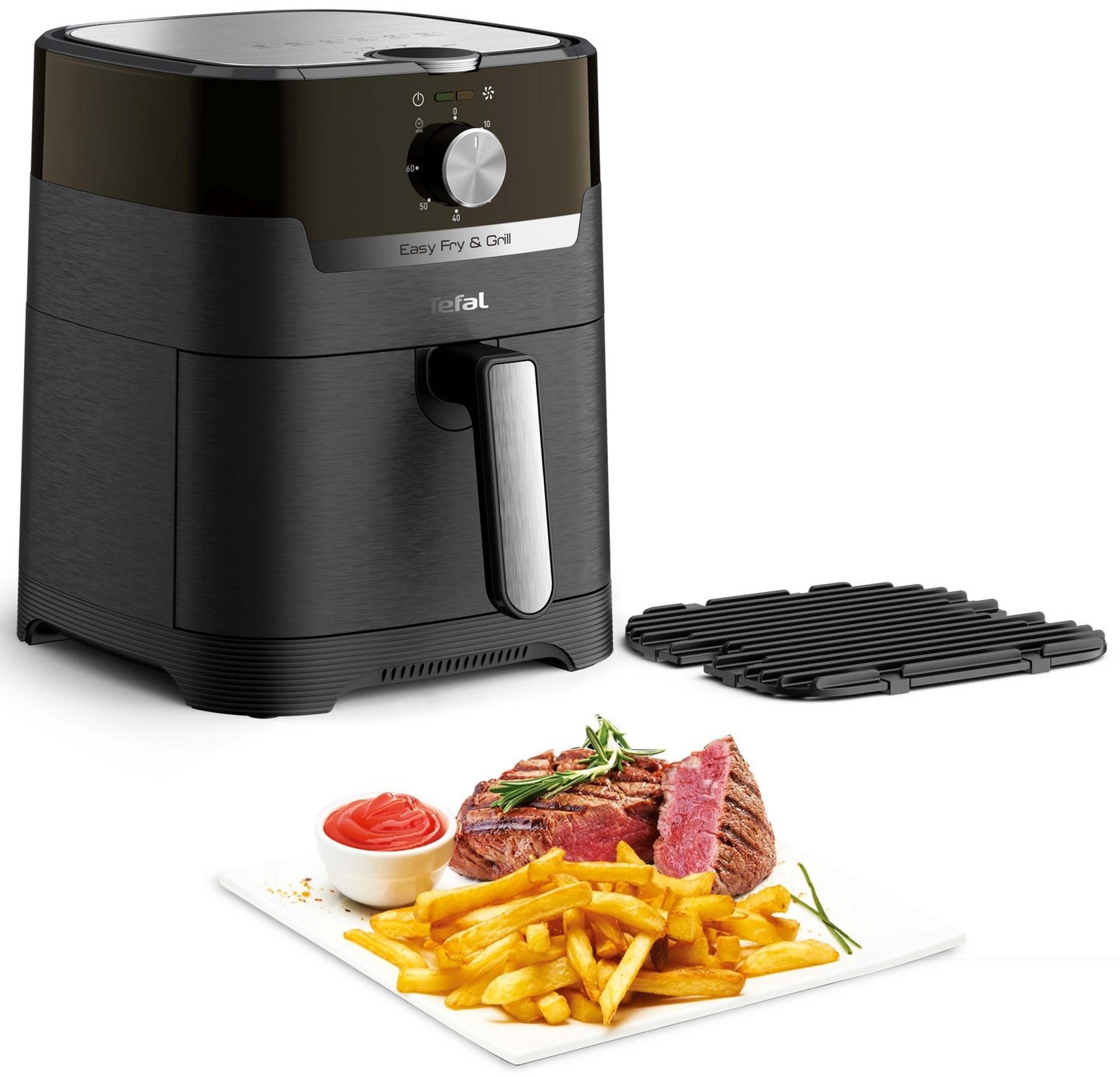 Produktbild Tefal Heißluftfritteuse EY5018 Easy Fry & Grill Classic, 1550 W, einstellbare Temperatur, 4,2 Liter, 60-Minuten-Timer, EY5018 schwarz|silberfarben