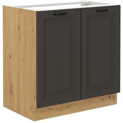 Spülenschrank 80 cm Stilo Grau + Eiche Artisan Küchenzeile Küchenblock Küche