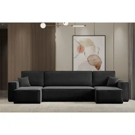 m-punkt Wohnlandschaft U-Form COMO Cord mit Bett Sofa Schlafsofa Ottomane - Schwarz