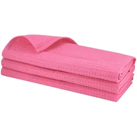 Daloual 3X Piquee-Geschirrtuch, in Gastro-Qualität, 100% Baumwolle, 70x50 cm, hochwertiges Waffelpikee, Farbe: rosa/pink
