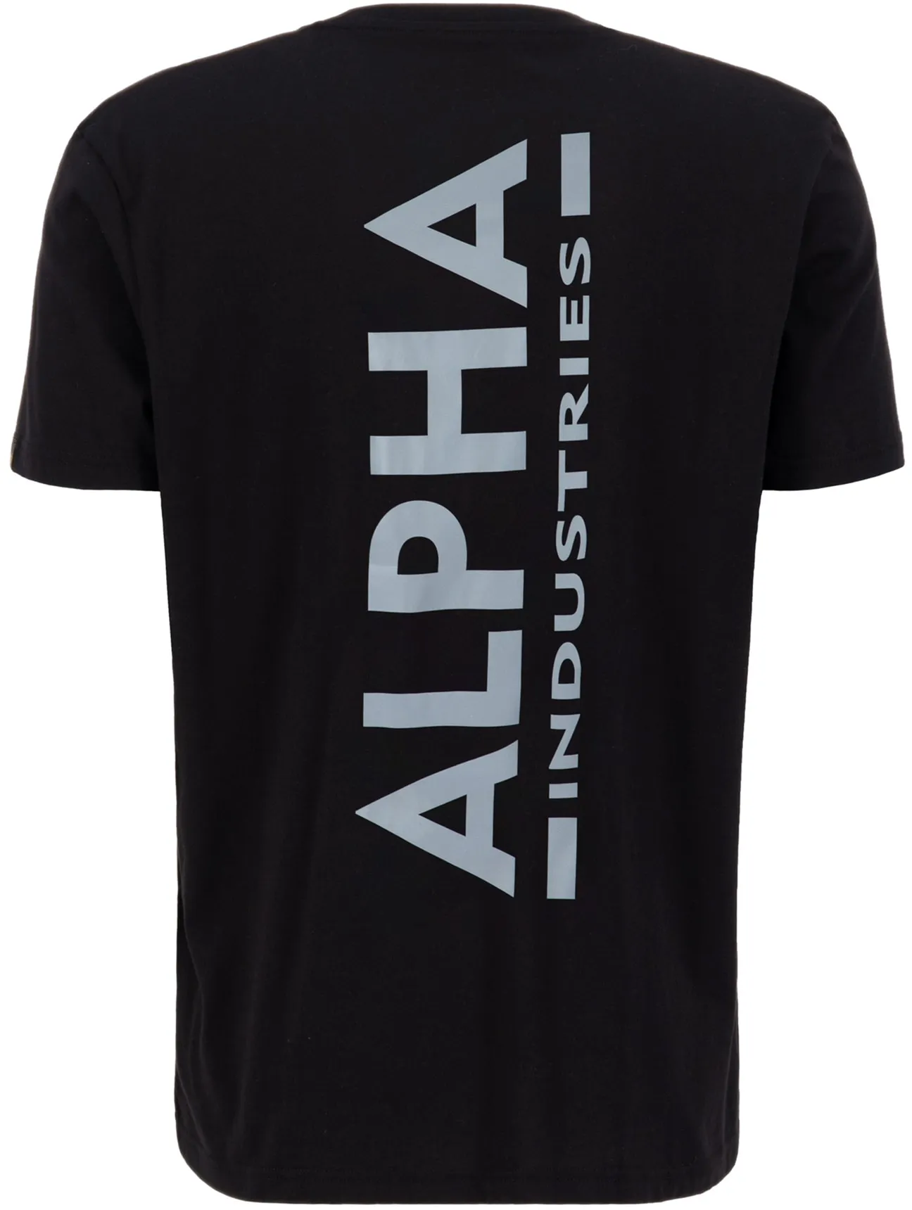 T-Shirt ALPHA INDUSTRIES "Alpha Industries Men - T-Shirts Backprint T Reflective Print", Herren, Gr. 2XL, schwarz (schwarz, reflective), Obermaterial: 100% Baumwolle, Kurzarm, Shirts