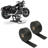 Set: Hebebühne Midlift L passend für Chopper / Custombike bis 680 kg sw ConStands mit Motorrad Hitzeschutzband Auspuffband sw 15m CB38680