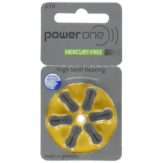 Power One 6er-Pack Hörgeräte-Batterien p10 (gelb), 1,45 Volt, 100 mAh