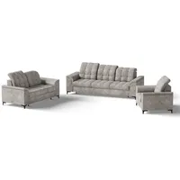 Beautysofa Polstergarnitur Snap, (mit Schlaffunktion, Bettkasten, verstellbare Kopfstützen, 3-Sitzer + 2-Sitzer + Sessel), stilvoll Polsterset mit schwarze Metallbeine aus Velvetstoff beige