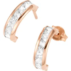 Paar Ohrstecker FIRETTI "Schmuck Geschenk Gold 375 Ohrschmuck Ohrringe Steine carréförmig", rosa (roségoldfarben, kristallweiß, kristallweiß), Ohrringe, Damen, Roségold 375, Rosu00e9gold 375, mit Zirkonia (synth.)