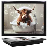 Lesser & Pavey Urban Art Knietablett Highland Cow Wow zum Servieren und Frühstück, Bequeme Knietabletts mit Sitzsack-Kissen für Zuhause und den täglichen Gebrauch, langlebige Knietabletts zum Essen