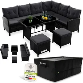 Juskys Manacor Lounge-Set schwarz/grau inkl. Abdeckung