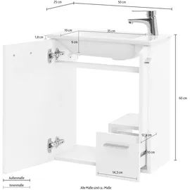 Schildmeyer MÖBELPARTNER Waschbecken mit Unterschrank Matteo 137110 kreideweiß 50,0 x 25,0 x 60,0 cm