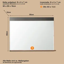 INOSIGN Garderobenspiegel "Ilana", grau (graphit grau matera), B:90cm H:69cm T:16cm, Glas, Holzwerkstoff, Spiegel, Garderobenspiegel, Spiegel mit Ablageboden - (B/T/H) 90/16/69 cm
