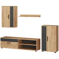Vicco Wohnwand, Berno, Goldkraft Eiche/Anthrazit, set, 4 Teile