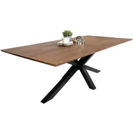 sam möbel gmbh Esstisch, 220x100cm Akazie massiv nussbaumfarben schweizer Kante Spider-Gestell ABBY - Braun,