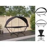 vidaXL Outdoor-Loungebett mit Dach Schwarz Stahl und Oxford-Stoff