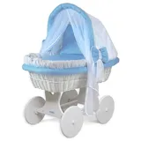 Waldin Baby Stubenwagen-Set mit Ausstattung,XXL, Bollerwagen, komplett,weiß/blau,Gestell/Räder weiß lackiert, - blau