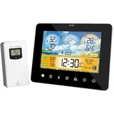 Wetterstation Funk mit Außensensor mit Adapter AA Batterie, Weather Station Digital Funkuhr Innen und Außen Thermometer Hygrometer mit Wettervorhersage, Funkthermometer Atmosphärendruck (schwarz)