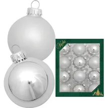 Krebs Glas Lauscha Weihnachtsbaumkugel Glaskugelsortiment silberfarben Glanz/Satin, Ø ca. 5 cm (12 St), Weihnachtsdeko, Christbaumschmuck, Christbaumkugeln aus Glas silberfarben