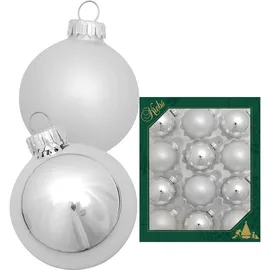 Krebs Glas Lauscha Weihnachtsbaumkugel Glaskugelsortiment silberfarben Glanz/Satin, Ø ca. 5 cm (12 St), Weihnachtsdeko, Christbaumschmuck, Christbaumkugeln aus Glas silberfarben