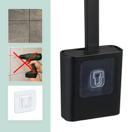 Relaxdays Toilettenbürste Wandmontage, zum Kleben, HxBxT: 35,5 x 9,5 x 4 cm, WC-Bürste mit Halter, Kunststoff, schwarz