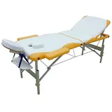 Mucola Massageliege 3 Zonen Kosmetikliege Aluminium | klappbar und höhenverstellbar | Portable Massagebank inkl. Zubehör Kopfstütze, Armlehnen und Tragetasche - Weiß/Gelb