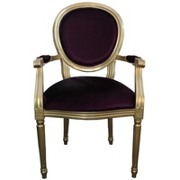 Casa Padrino Barock Esszimmer Stuhl mit Armlehne Lila / Gold - Designer Stuhl - Luxus Qualität