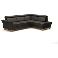 CAVADORE Leder-Schlafsofa Ammerland mit Ottomane / Landhaus-Sofa mit Federkern, Bett, Bettkasten + Kopfteilverstellung / 245 x 84 x 194 / Leder Dunkelbraun