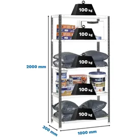 Proregal Lagerregal Metall 200x100x30 cm Anthrazit-Weiß 5 Fachböden