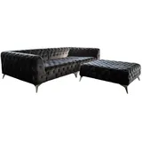 KAWOLA Big Sofa und Polsterhocker NARLA Velvet schwarz