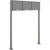 AL Briefkastensysteme 3er Premium Standbriefkasten Aluminiumgrau inkl. Zeitungsfach