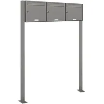 AL Briefkastensysteme 3er Premium Standbriefkasten Aluminiumgrau inkl. Zeitungsfach