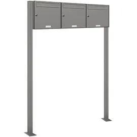 AL Briefkastensysteme 3er Premium Standbriefkasten Aluminiumgrau inkl. Zeitungsfach