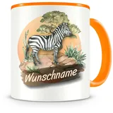 Samunshi® Kindertasse mit Namen Tasse Zebra Personalisierte Tasse mit Namen Kinder Kinderbecher mit Namen Kindergarten orange 300ml