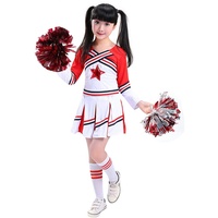 Natashas Mädchen Jungen Cheerleader Kostüm Cheerleader Uniform Kinder Karneval Fasching Party Halloween Outfit Kostüm mit 2 Pompoms Socken (Mädchen, 140)