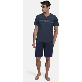 Bugatti Shorty "Turin", Herren, Gr. 54, blau (blau, mittel, meliert), Jersey, Obermaterial: 87% Baumwolle, 8% Polyester, 5% Elasthan, meliert, bequem kniefrei, V-Ausschnitt, Homewear-Sets Shorty, V-Ausschniitt, Kurzarm, kurze Hose, mit Logo, Baumwollmix