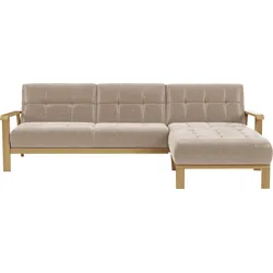 Ecksofa SIT & MORE "Billund L-Form", beige, B:264cm H:88cm T:183cm, 100% Polyester, Sofas, Armlehnen aus eichefarbigem Buchenholz, verschiedene Bezüge und Farben