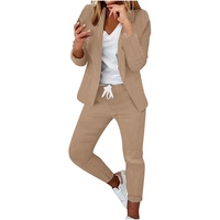 KDEIHT Hosenanzüge für Damen Anzug Business 2 Teilig Elegant Blazer Set Einfarbig Zweiteilig Revers Anzugjacke Hosenanzug Festlich Outfit Slim Fit Freizeitanzug Modern Büro Tracksuit - L