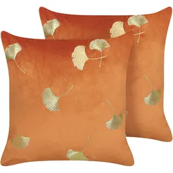 Dekokissen 2er Set TULIP Samtstoff 45 x 45 cm Orange Pflanzenmuster