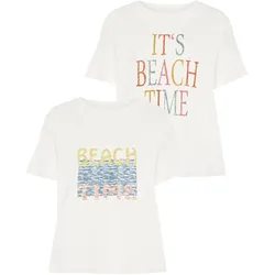 T-Shirt, (Packung, 2 tlg.), mit zwei verschiedenen Drucken, Gr. 32/34, creme bedruckt, , 34666301-32