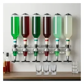 Relaxdays Barbutler Wand, Portonierer für 6 Flaschen, Profi Portionierer 3 cl, Bar Accessoire, HBT: 53x36x11 cm, silber