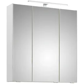 Lomadox Badezimmer Spiegelschrank, 65cm breit, mit Aufsatzleuchte in Weiß Glanz QUEIMADOS-66, b/h/t ca. 65/70/16 cm