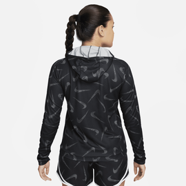 Nike Swoosh Laufjacke mit Kapuze und Print für Damen - Schwarz, XL (EU 48-50)