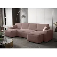 FURMEB AMBRO Ecksofa U-Form Schlafsofa Schlaffunktion 300x143x85cm Dirty Rosa - Rosa/Schwarz