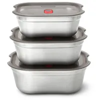 Black+Blum BLACK + BLUM Multifunktions Lunchbox Edelstahl Set 600, 900, 1200 ml, 100% auslaufsichere Meal Prep Boxen Vakuumverschluss, Backofen-, Gefrier-& Mikrowellenfest, BPA freie Brotdose Erwachsene & Büro