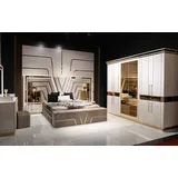 JVmoebel Komplettschlafzimmer Schlafzimmer Set Bett 2xNachttische Kleiderschrank 7tlg Design, (1-tlg., Bett+2x Nachttische+Kleiderschrank+Schminktisch+Spiegel+Hocker), Made in Europa beige