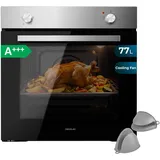 Cecotec Einbaubackofen Bolero Hexa C126000 Inox A GloveKit. 77 Liter Kapazität, 2800 W Leistung, Energieklasse A, Steam Assist Dampfgaren, Steam EasyClean, Triple Glass Tür, schnelles Cooling Fan