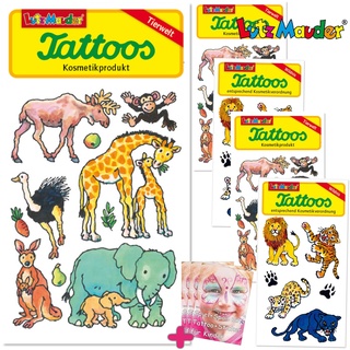 6-teiliges Tattoo-Set * Zoo & Tiere * vom Mauder-Verlag | Zootiere Kinder Kindertattoo Kindergeburtstag Geburtstag Mitgebsel Tiere AFFE Löwe Tiger Pinguin