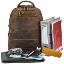 Greenburry Rucksack Leder 33x43cm Vintage braun Herren Damen mit Notebookfach
