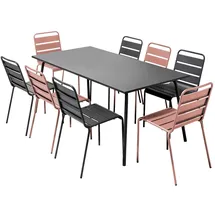 Oviala Anthrazitgraues Tischset und 8 verschiedene Stühle in Rosa