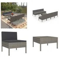 vidaXL 8 tlg. Garten Lounge Set mit Auflagen Poly Rattan Grau - Garten-Sofagarnitur - Garten-Sofagarnituren - Gartensofa-Set - Gartensofa-Sets - Grau