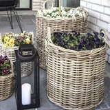 Natur Rattankorb BAKUL rund Grey 50cm Pflanzkorb Inlay Griffe Aufbewahrungskorb Korb